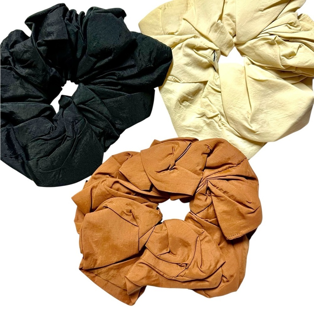 Chic Black, Cream, and Brown Hair Scrunchie Trio